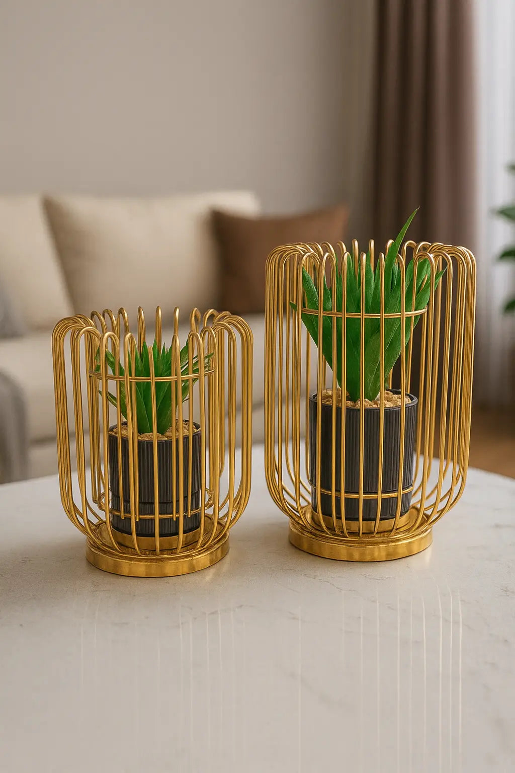 Golden Cage Planter Set Sparkles