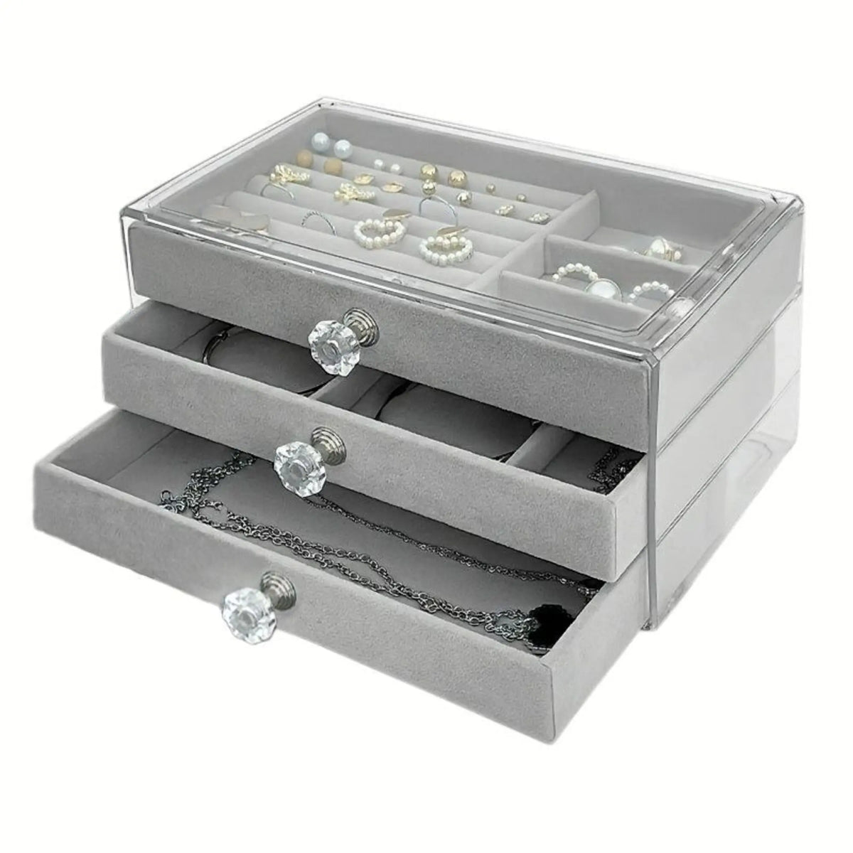 Elegant 3-Drawer Velvet Jewelry Organizer Box Sparkles