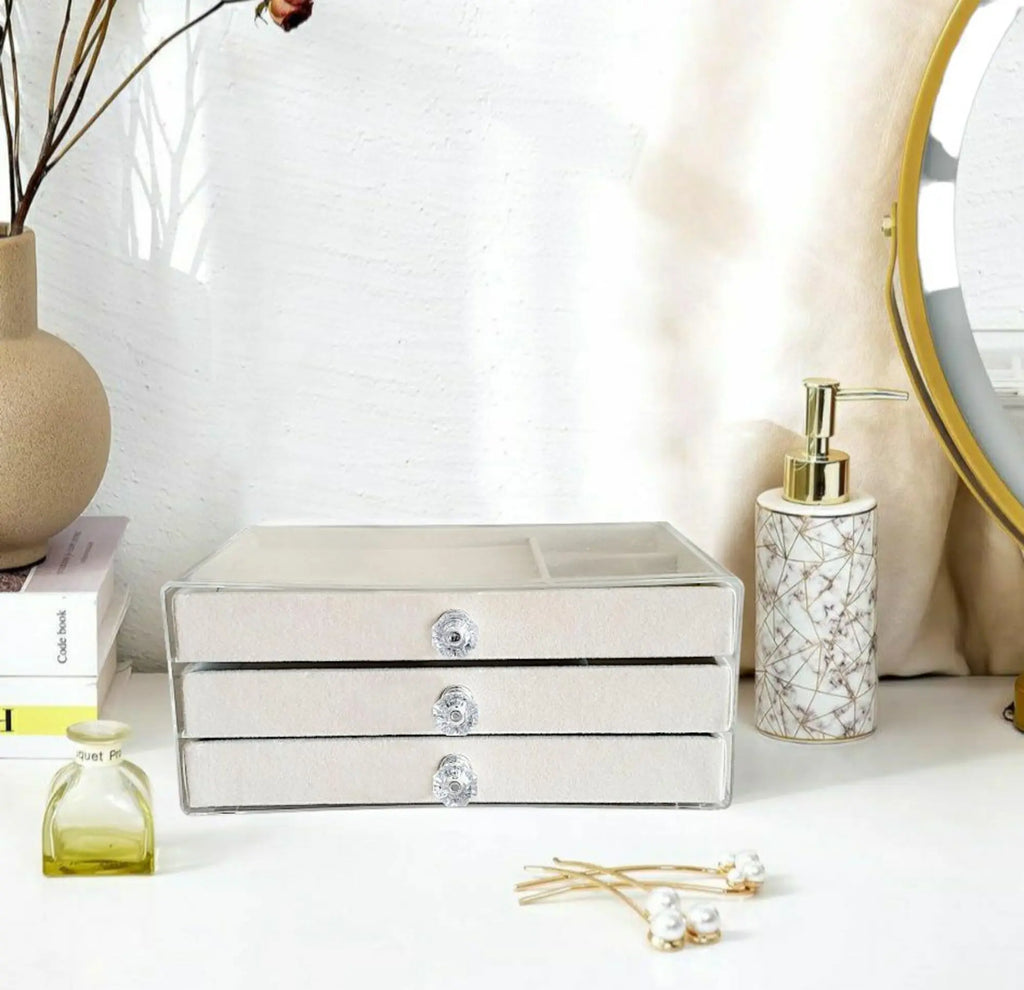 Elegant 3-Drawer Velvet Jewelry Organizer Box Sparkles