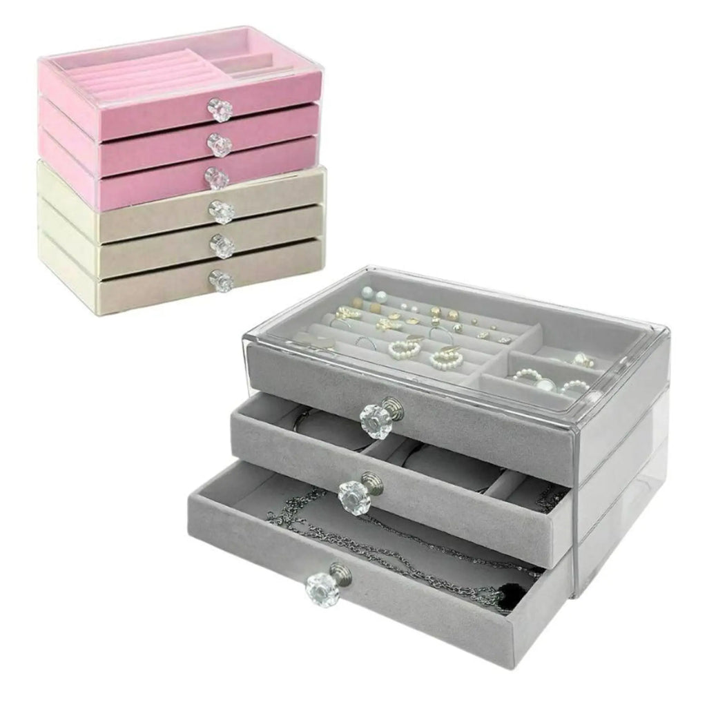 Elegant 3-Drawer Velvet Jewelry Organizer Box Sparkles