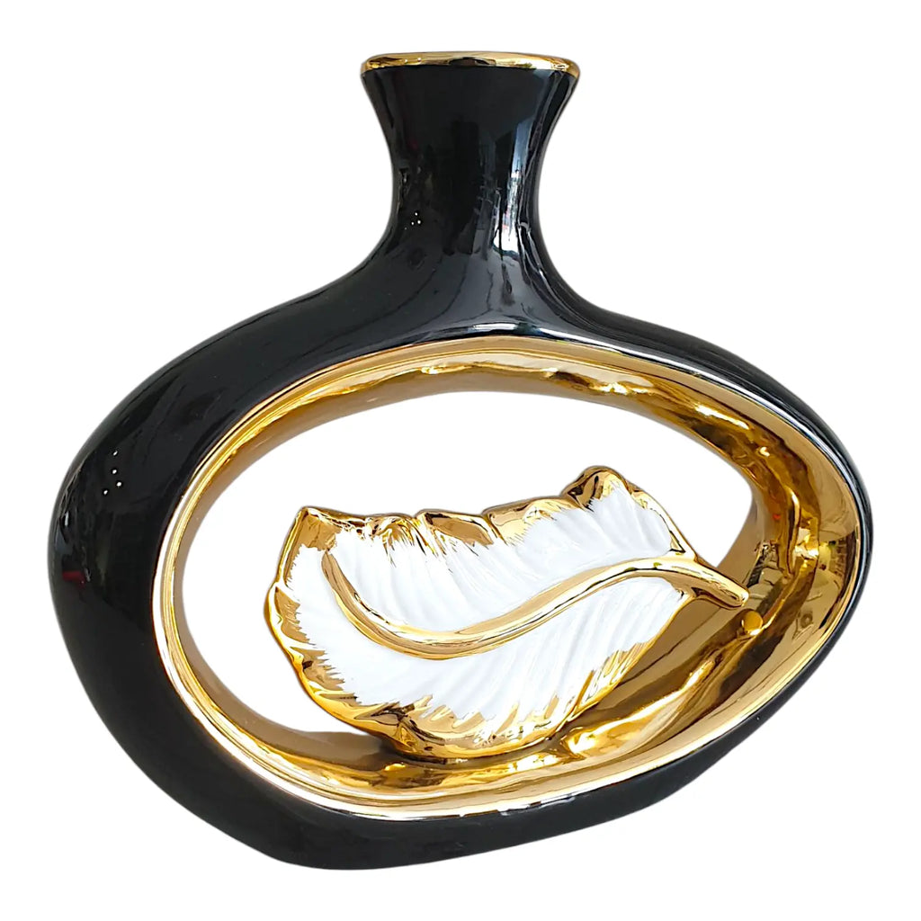 Black & Gold Leaf Frame Vase Sparkles