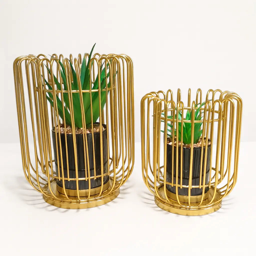 Golden Cage Planter Set Sparkles