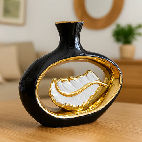 Black & Gold Leaf Frame Vase Sparkles
