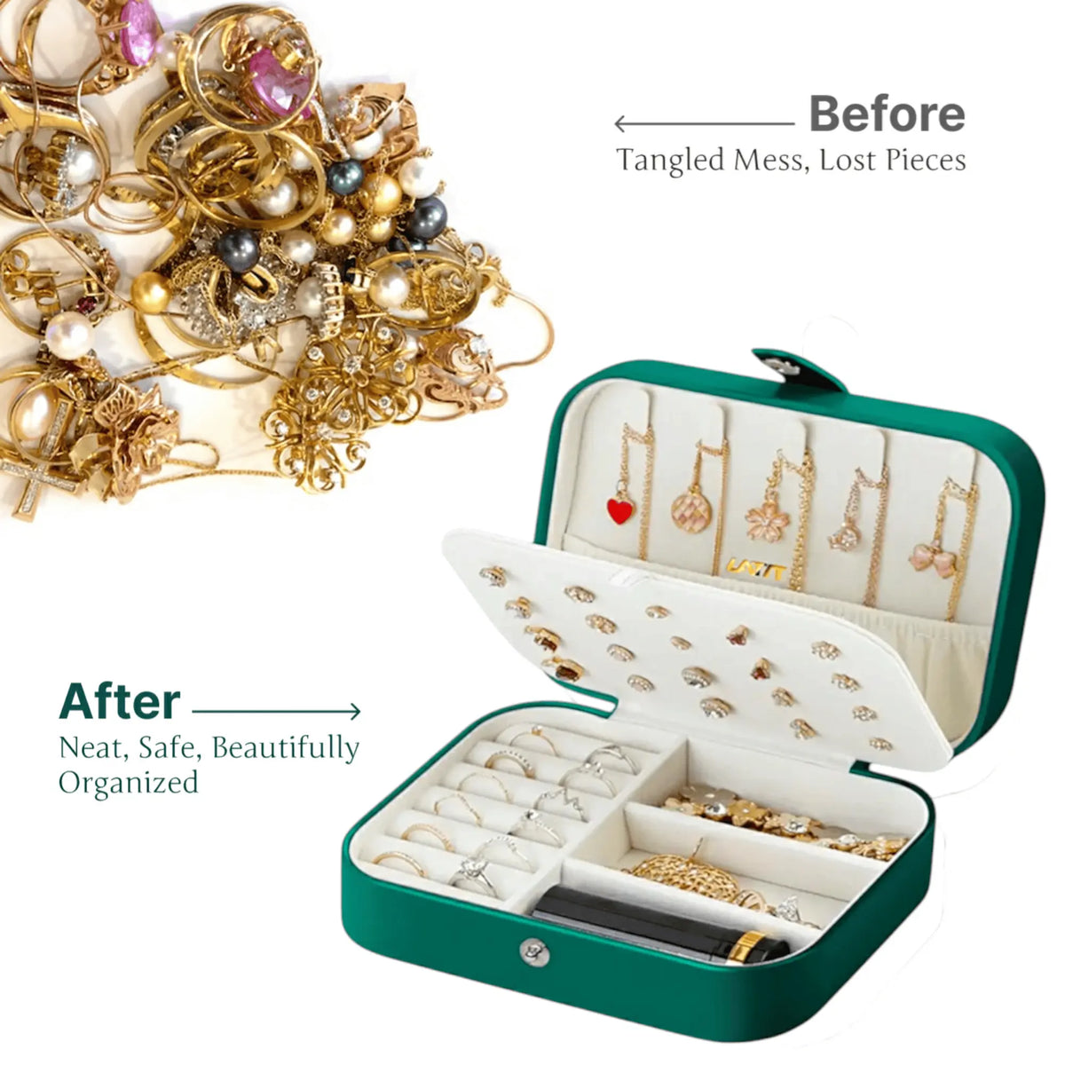Emerald Luxe Jewelry Organizer Box Sparkles