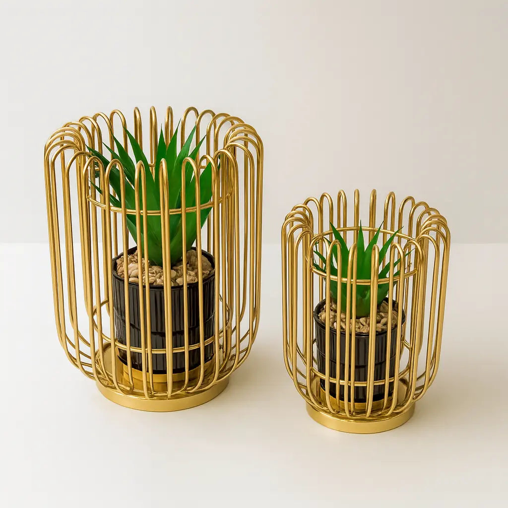 Golden Cage Planter Set Sparkles