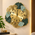 Handcrafted Metal Wall Clock with Gold & Emerald Accents – Luxury Modern Decorative Wall Clock for Living Room