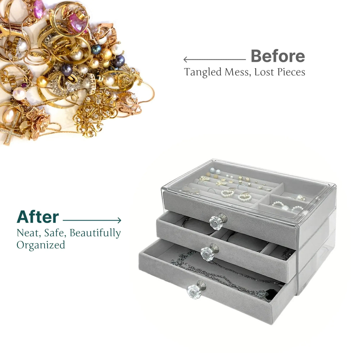 Elegant 3-Drawer Velvet Jewelry Organizer Box Sparkles