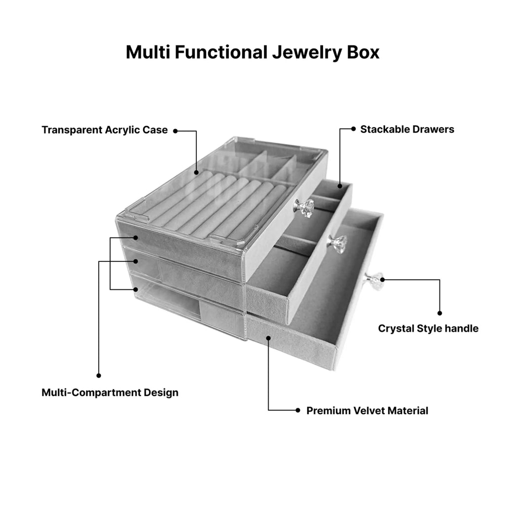 Elegant 3-Drawer Velvet Jewelry Organizer Box Sparkles