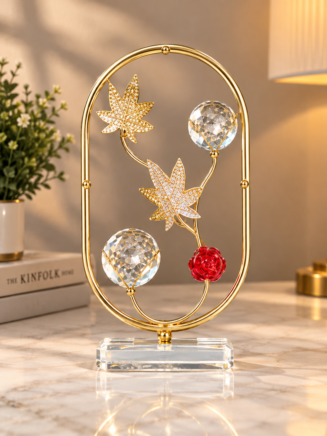 Double crystal ball metal decor