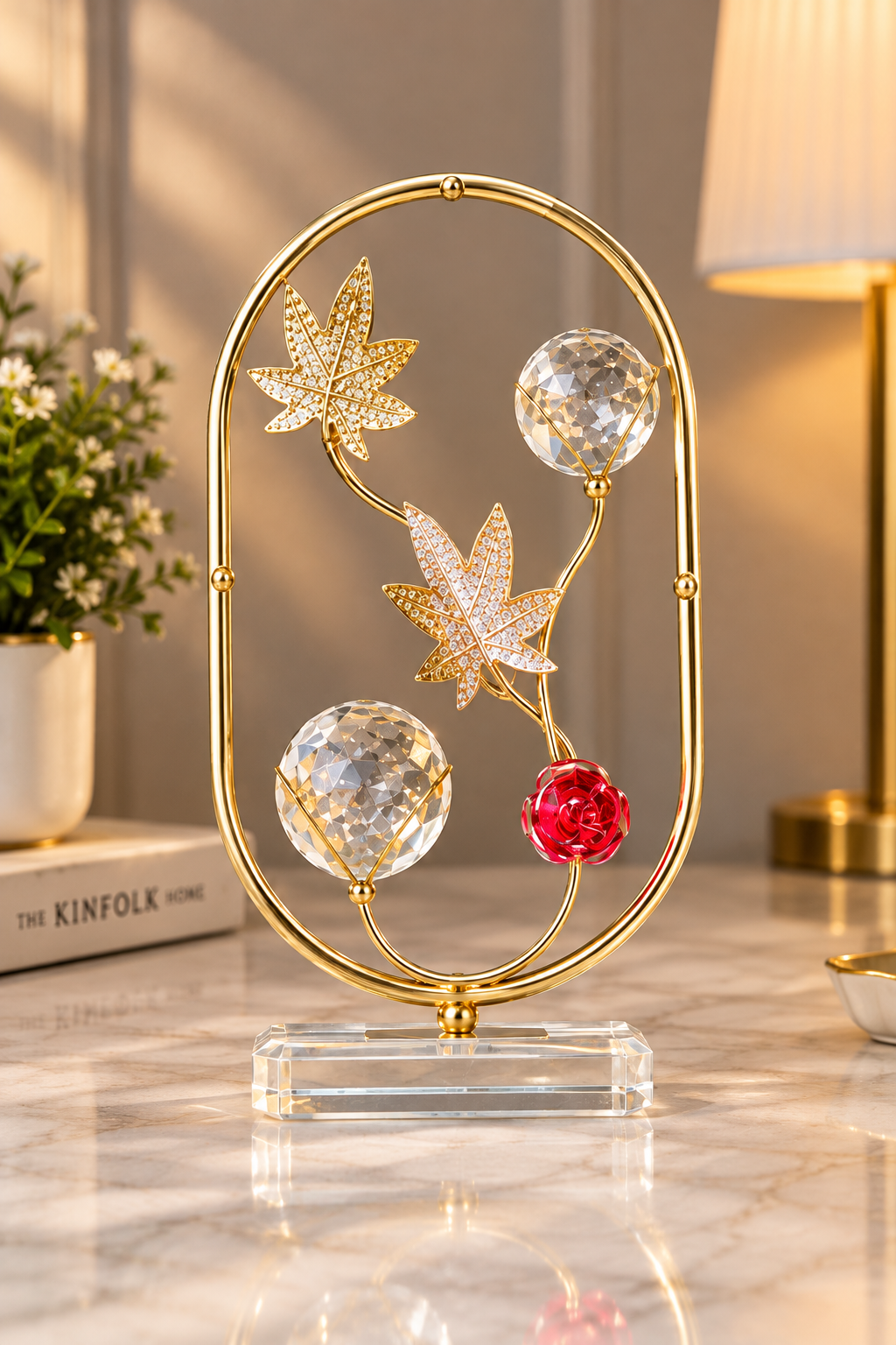 Double crystal ball metal decor