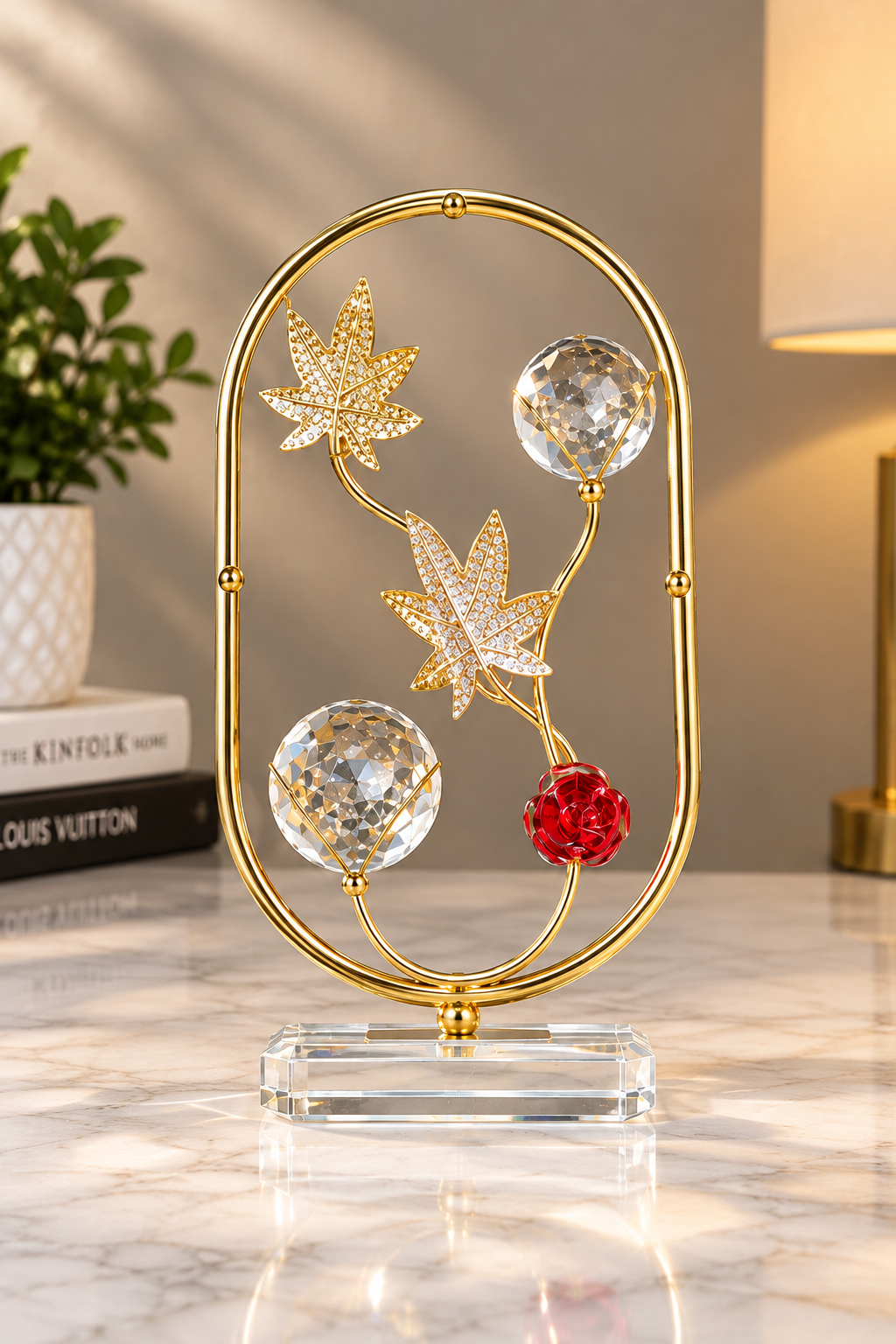 Double crystal ball metal decor