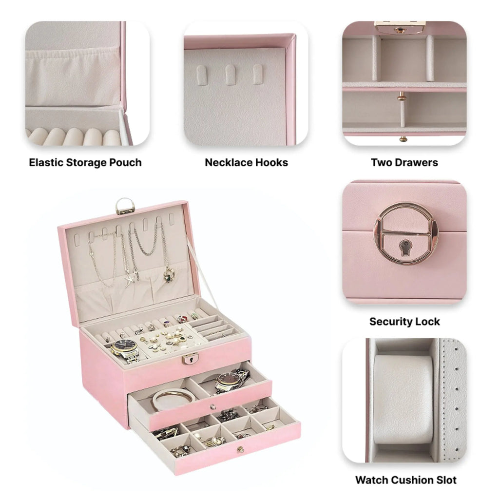 Leather 2 drawers quilted jewellery box Sparkles