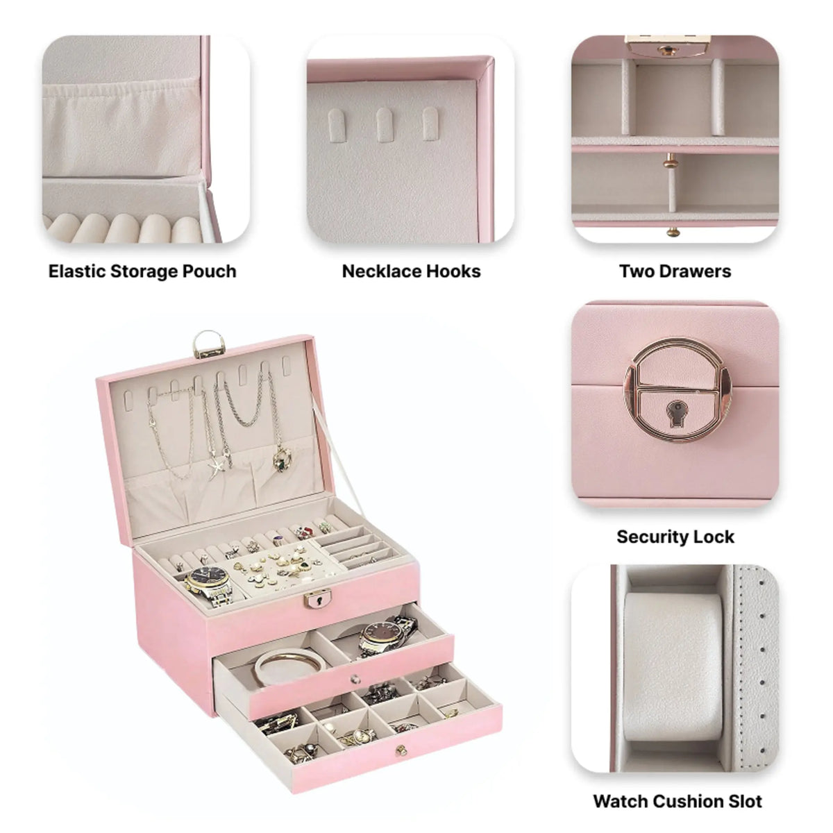Leather 2 drawers quilted jewellery box Sparkles
