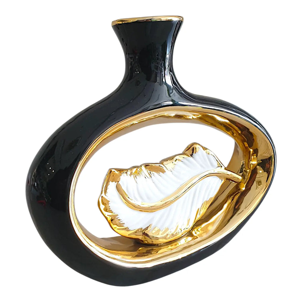 Black & Gold Leaf Frame Vase Sparkles