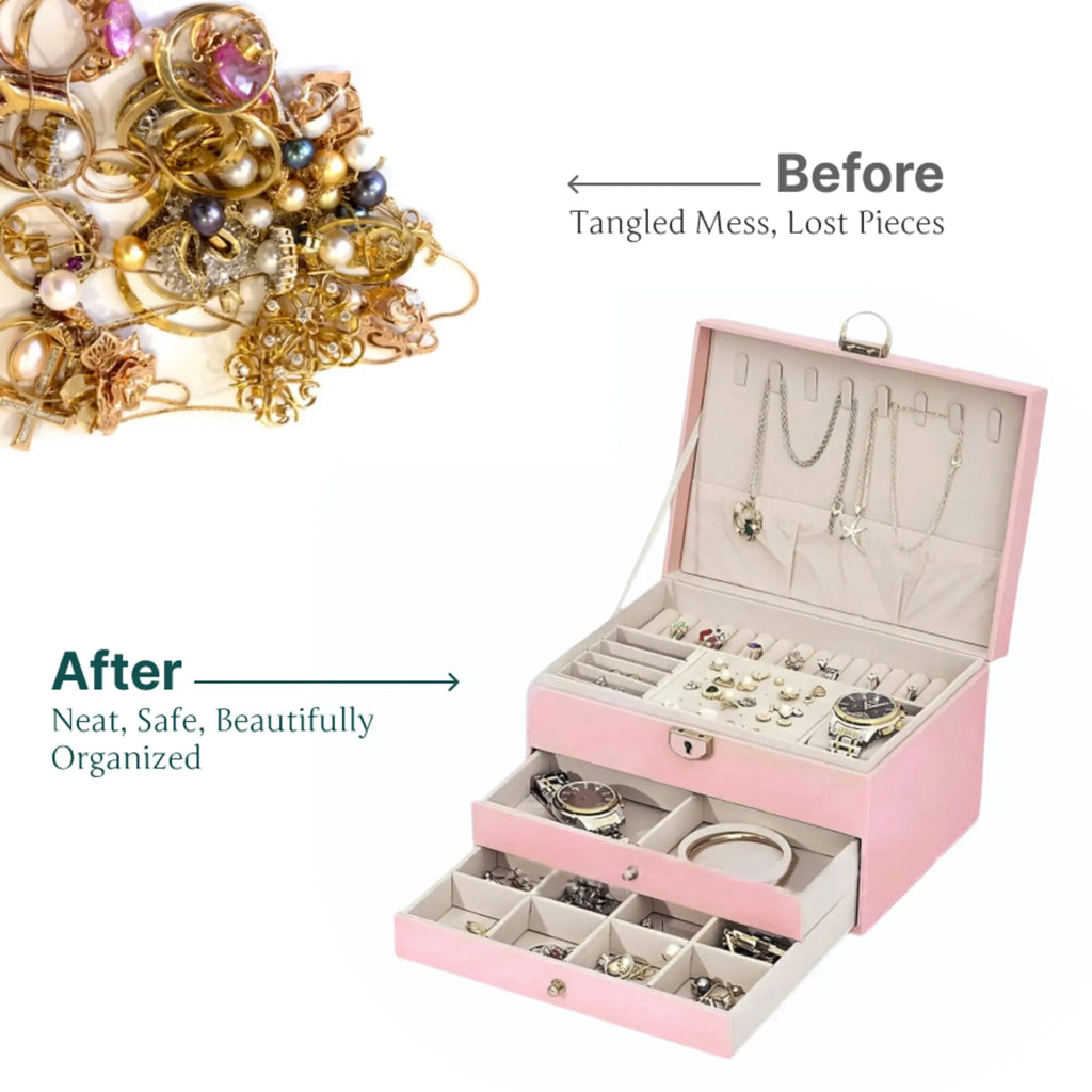 Leather 2 drawers quilted jewellery box Sparkles