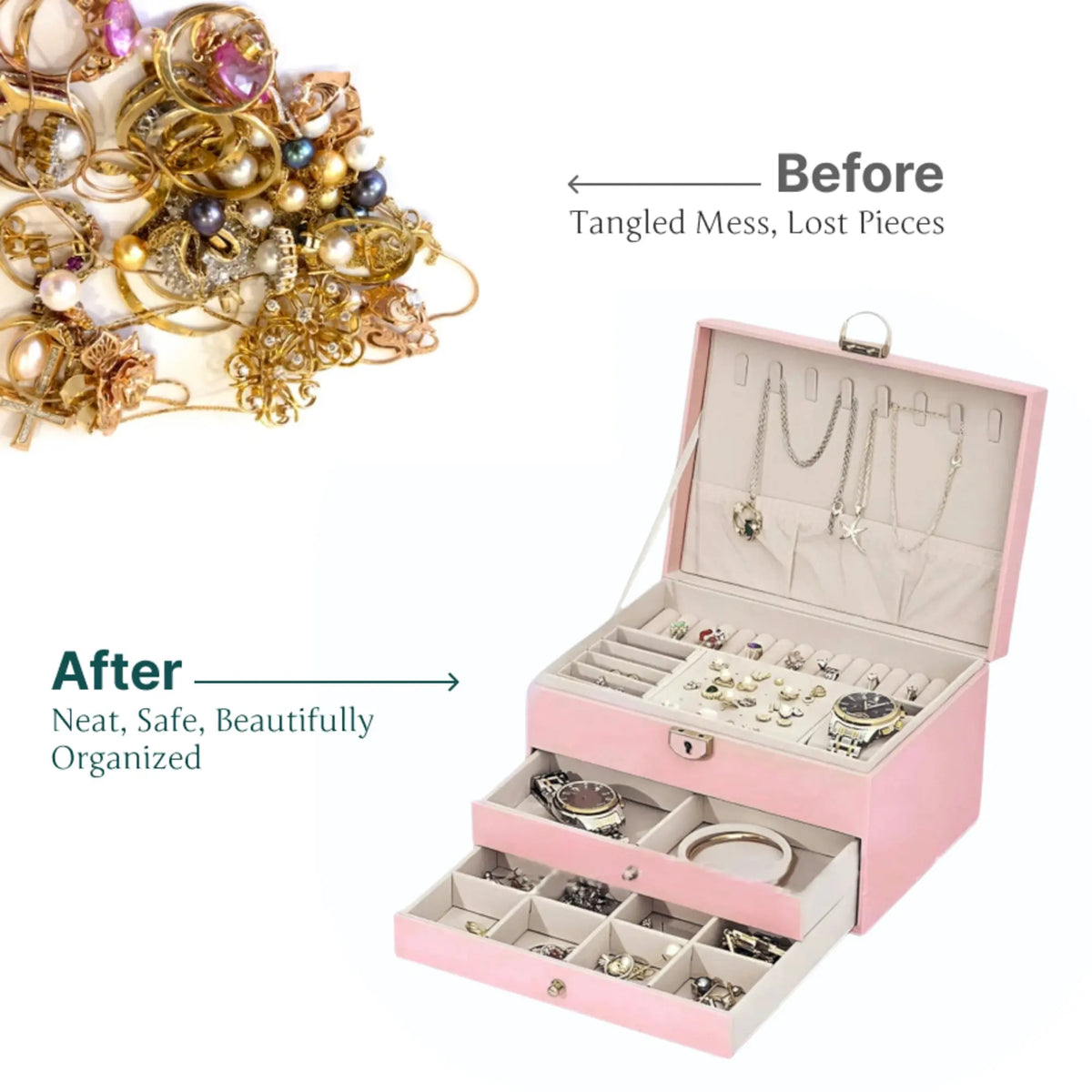 Leather 2 drawers quilted jewellery box Sparkles