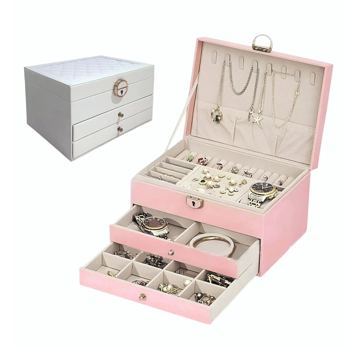 Leather 2 drawers quilted jewellery box Sparkles